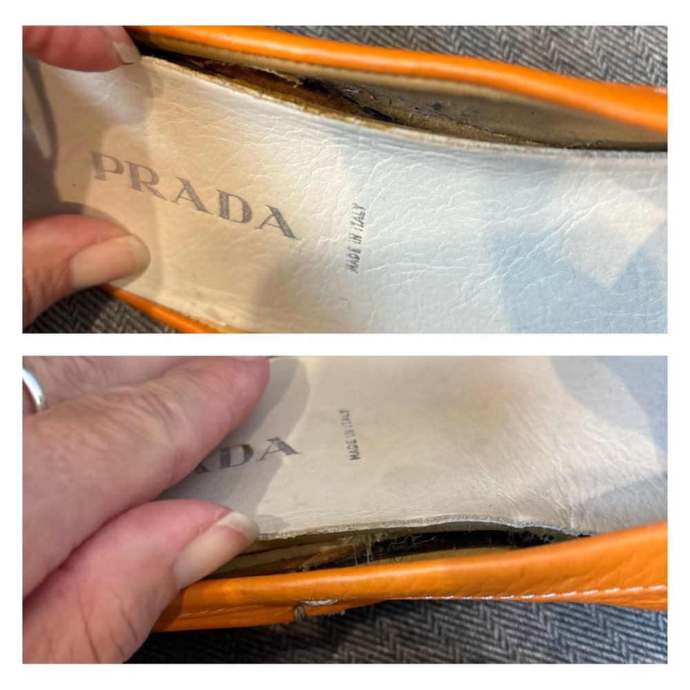 Prada Orange Pebbled Leather Mule Loafers Slip On Italy Womens 39 - Picture 5 of 8